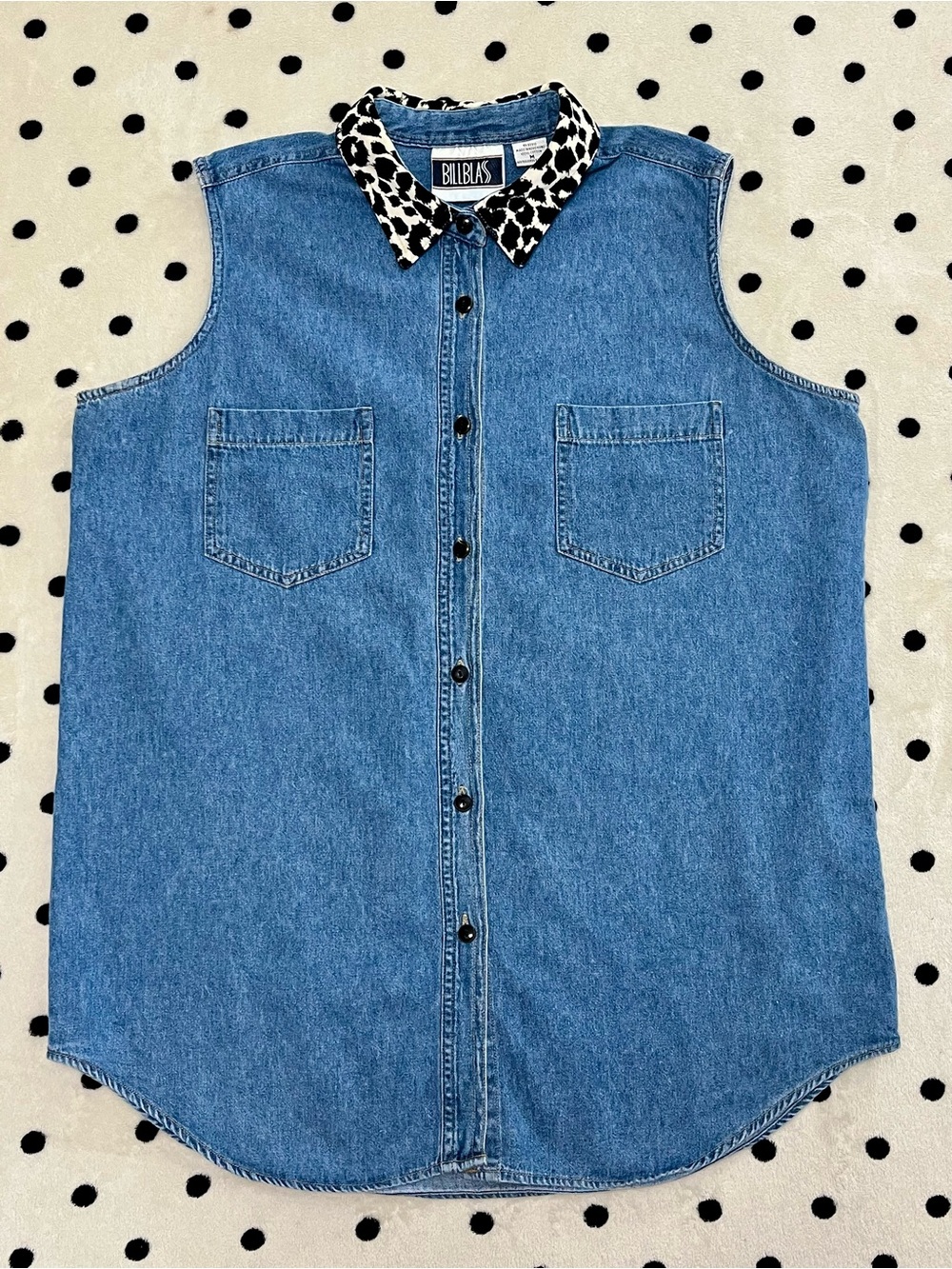 Vintage Bill Blass Denim Shirt with Animal Print Collar Size M